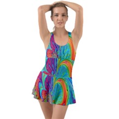 Fractal Art Psychedelic Fantasy Ruffle Top Dress Swimsuit