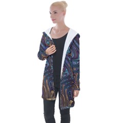 Fractal Art Artwork Globular Longline Hooded Cardigan