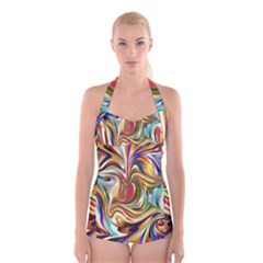 Wallpaper Psychedelic Background Boyleg Halter Swimsuit 