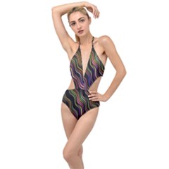 Psychedelic Background Wallpaper Plunging Cut Out Swimsuit by Sudhe