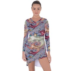 Fractal Artwork Design Pattern Asymmetric Cut-out Shift Dress