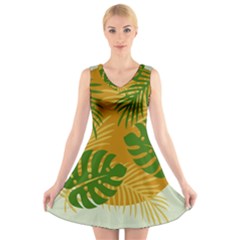 Leaf Leaves Nature Green Autumn V-neck Sleeveless Dress by Sudhe