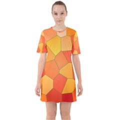 Background Pattern Of Orange Mosaic Sixties Short Sleeve Mini Dress by Sudhe