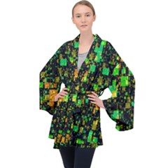 Squares And Rectangles Background Velvet Kimono Robe