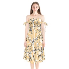 Floral Pattern Background Shoulder Tie Bardot Midi Dress