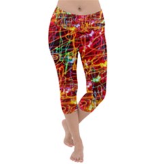 Random Colored Light Swirls Lightweight Velour Capri Yoga Leggings by Sudhe