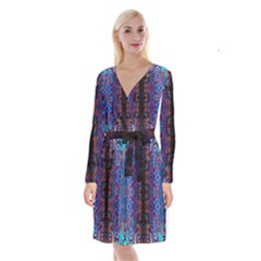 Kaleidoscope Art Pattern Ornament Long Sleeve Velvet Front Wrap Dress by Sudhe