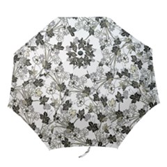 Black And White Floral Pattern Background Folding Umbrellas by Sudhe