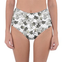 Black And White Floral Pattern Background Reversible High-waist Bikini Bottoms