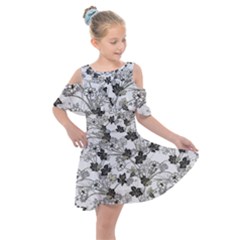 Black And White Floral Pattern Background Kids  Shoulder Cutout Chiffon Dress by Sudhe