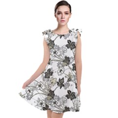 Black And White Floral Pattern Background Tie Up Tunic Dress by Sudhe