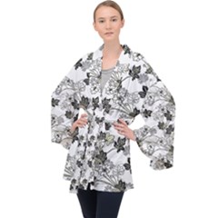 Black And White Floral Pattern Background Velvet Kimono Robe