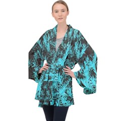 Blue Etched Background Velvet Kimono Robe