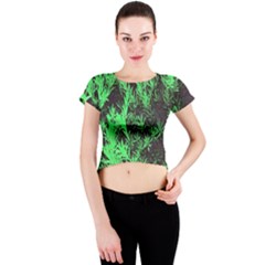 Green Etched Background Crew Neck Crop Top