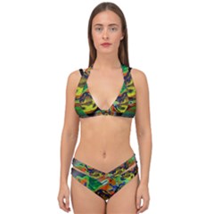 Abstract Transparent Background Double Strap Halter Bikini Set by Sudhe