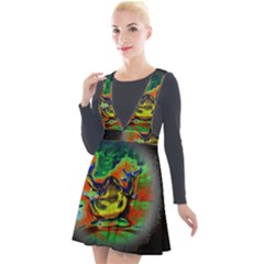 Abstract Transparent Background Plunge Pinafore Velour Dress