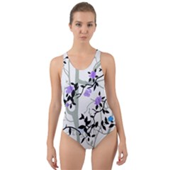 Floral Pattern Background Cut-out Back One Piece Swimsuit by Sudhe