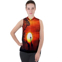 Animals Birds Dawn Giraffe Mock Neck Chiffon Sleeveless Top by Sudhe