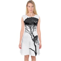 Silhouette Photo Of Trees Capsleeve Midi Dress by Sudhe