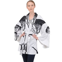 Silhouette Photo Of Trees Velvet Kimono Robe