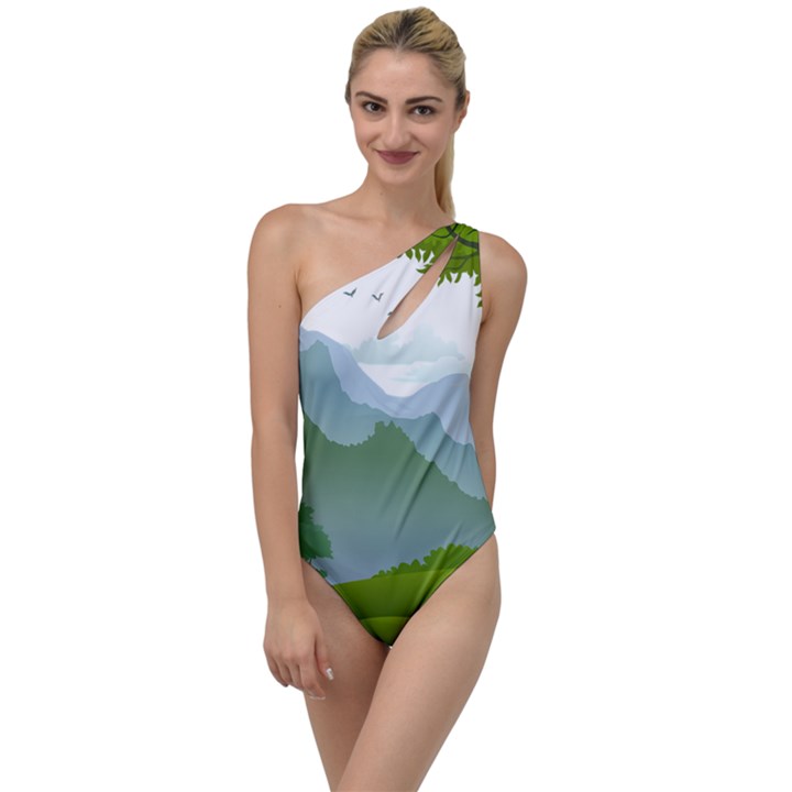 Forest Landscape Photography Illustration To One Side Swimsuit