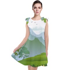 Forest Landscape Photography Illustration Tie Up Tunic Dress by Sudhe