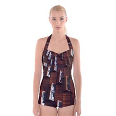 Abstract Architecture Building Business Boyleg Halter Swimsuit  by Sudhe