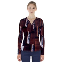 Abstract Architecture Building Business V-neck Long Sleeve Top by Sudhe