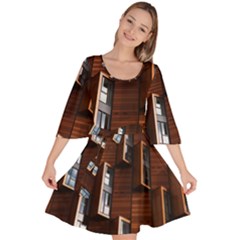 Abstract Architecture Building Business Velour Kimono Dress