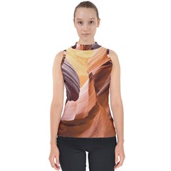 Light Landscape Nature Red Mock Neck Shell Top by Sudhe