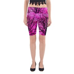 Pink Silhouette Tree Yoga Cropped Leggings by Sudhe