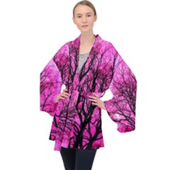 Pink Silhouette Tree Velvet Kimono Robe