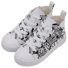 Line Art Drawing Ancient Chariot Kids  Mid-top Canvas Sneakers by Sudhe