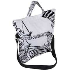 Line Art Drawing Ancient Chariot Fold Over Handle Tote Bag by Sudhe