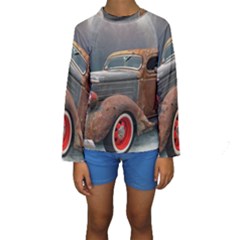Auto Old Car Automotive Retro Kids  Long Sleeve Swimwear by Sudhe