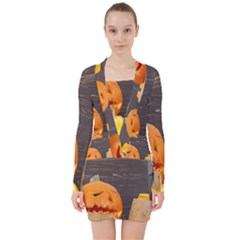 Old Crumpled Pumpkin V-neck Bodycon Long Sleeve Dress