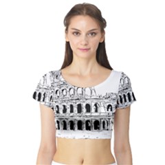 Line Art Architecture Short Sleeve Crop Top by Sudhe