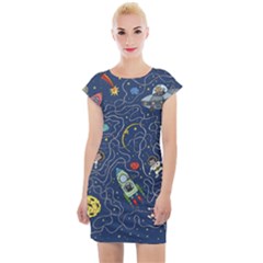 Cat Cosmos Cosmonaut Rocket Cap Sleeve Bodycon Dress