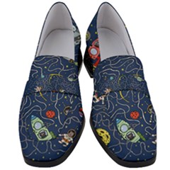 Cat Cosmos Cosmonaut Rocket Women s Chunky Heel Loafers by Sudhe