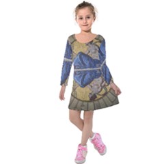 Mosaic Painting Glass Decoration Kids  Long Sleeve Velvet Dress by Sudhe