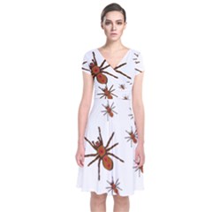 Nature Insect Natural Wildlife Short Sleeve Front Wrap Dress by Sudhe