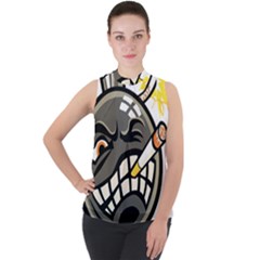 Smoking Cartoon Evil Bomb Cartoon Mock Neck Chiffon Sleeveless Top by Sudhe