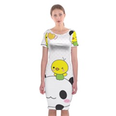 Giant Panda Red Panda Cartoon Drawing Classic Short Sleeve Midi Dress by Sudhe