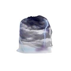 Thunder And Lightning Weather Clouds Painted Cartoon Drawstring Pouch (medium) by Sudhe