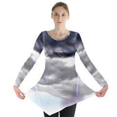 Thunder And Lightning Weather Clouds Painted Cartoon Long Sleeve Tunic  by Sudhe