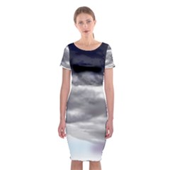 Thunder And Lightning Weather Clouds Painted Cartoon Classic Short Sleeve Midi Dress