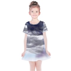 Thunder And Lightning Weather Clouds Painted Cartoon Kids  Simple Cotton Dress by Sudhe