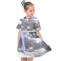 Thunder And Lightning Weather Clouds Painted Cartoon Kids  Sailor Dress by Sudhe