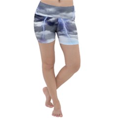 Thunder And Lightning Weather Clouds Painted Cartoon Lightweight Velour Yoga Shorts by Sudhe