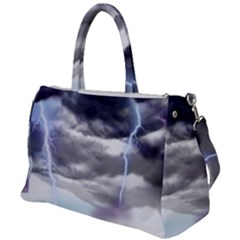 Thunder And Lightning Weather Clouds Painted Cartoon Duffel Travel Bag by Sudhe